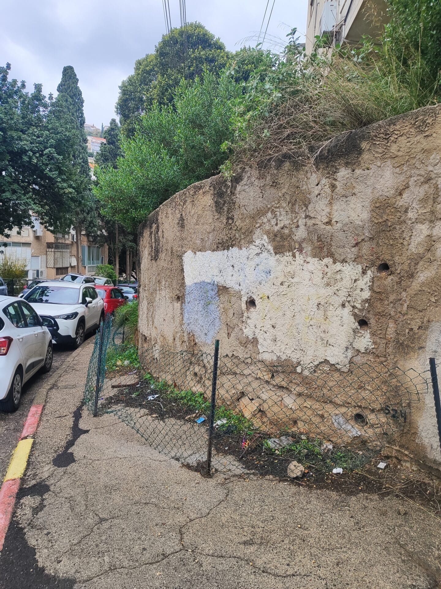 בר גיורא 36 קיר מט ליפול. גם הגדר שמקיפה אותו עומדת לקרוס מזקנה (צילום: ד״ר יריב שגיא)