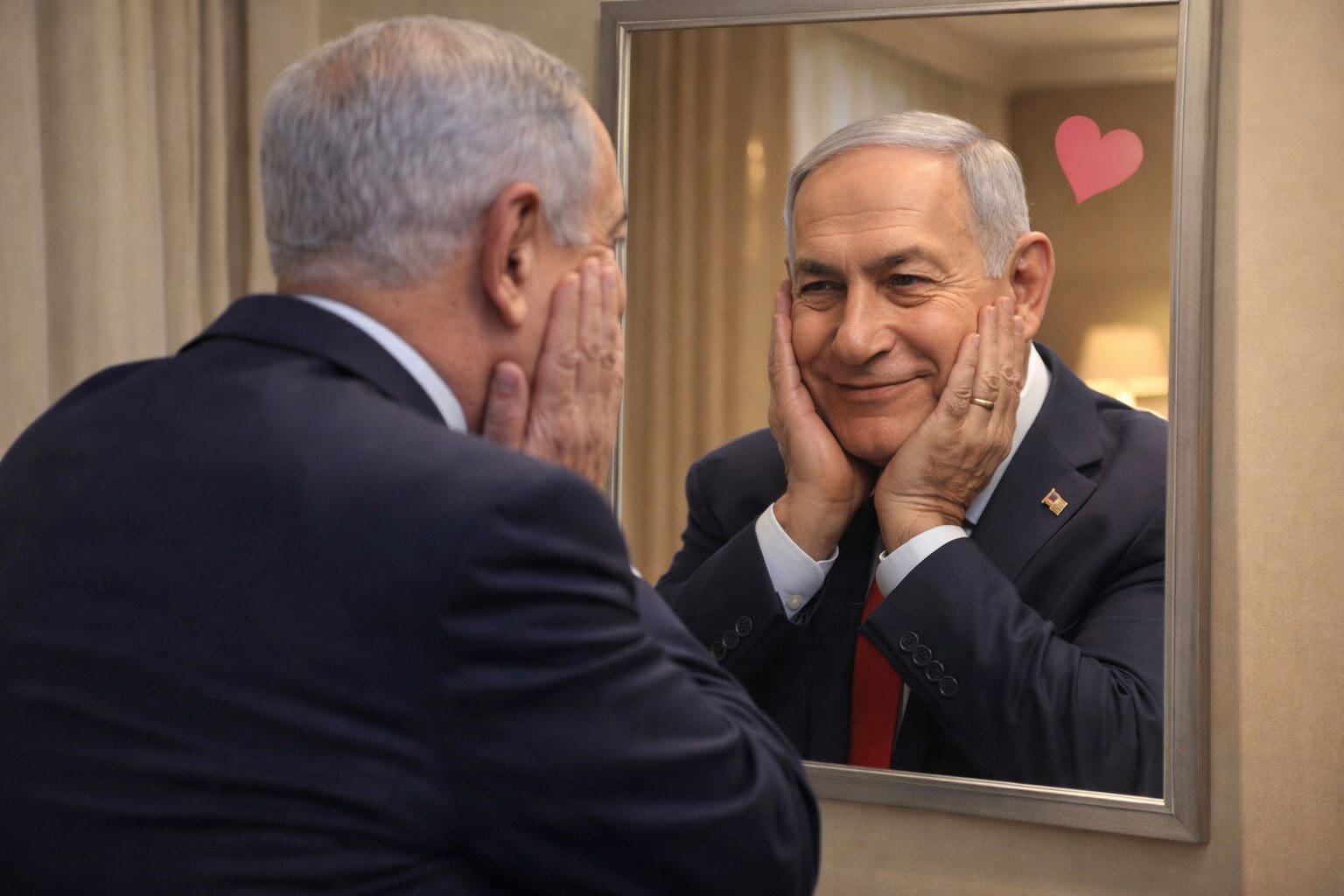 אדם מביט במראה מאוהב בעצמו (AI)