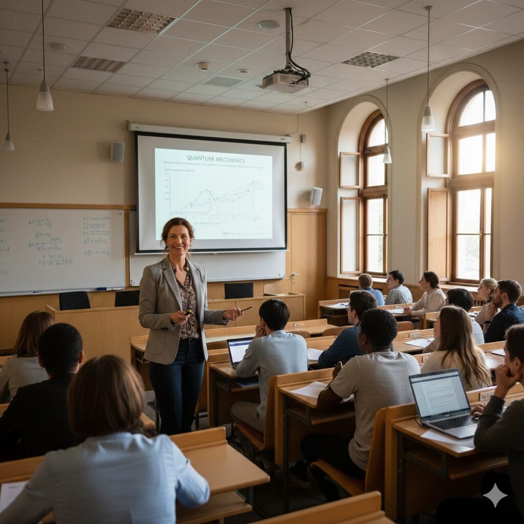 יום האישה הבינ"ל, 8 במרץ - מרצה באוניברסיטה (צילום נוצר בתוכנת a.i ע"י רחלי אורבך)