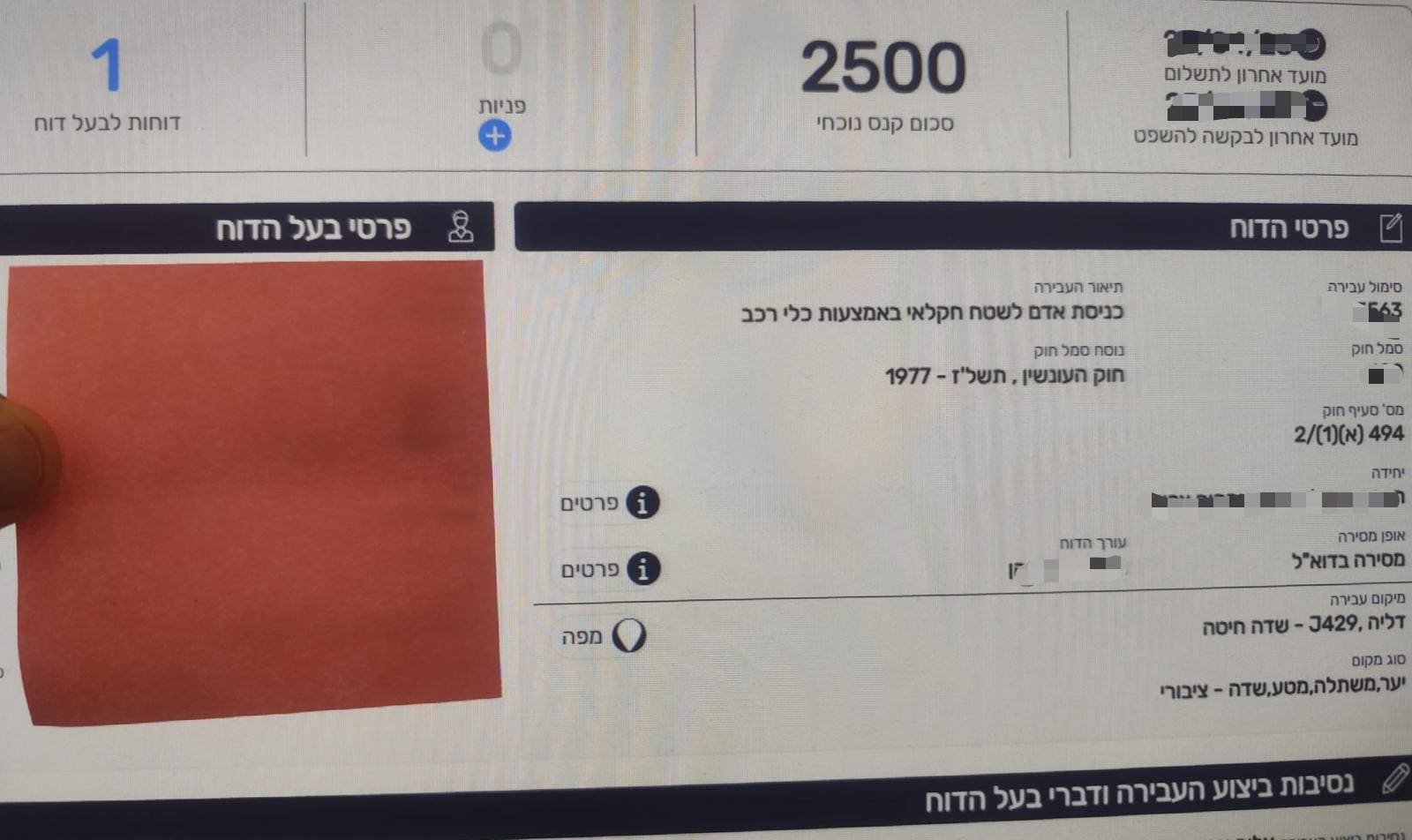קנס של 2500 ש"ח (צילום: משטרת ישראל)