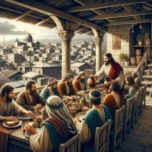 השבוע הקדוש – ליל הסדר של ישוע ותלמידיו בסעודה האחרונה (צילום בתוכנת a.i ע"י רחלי אורבך)