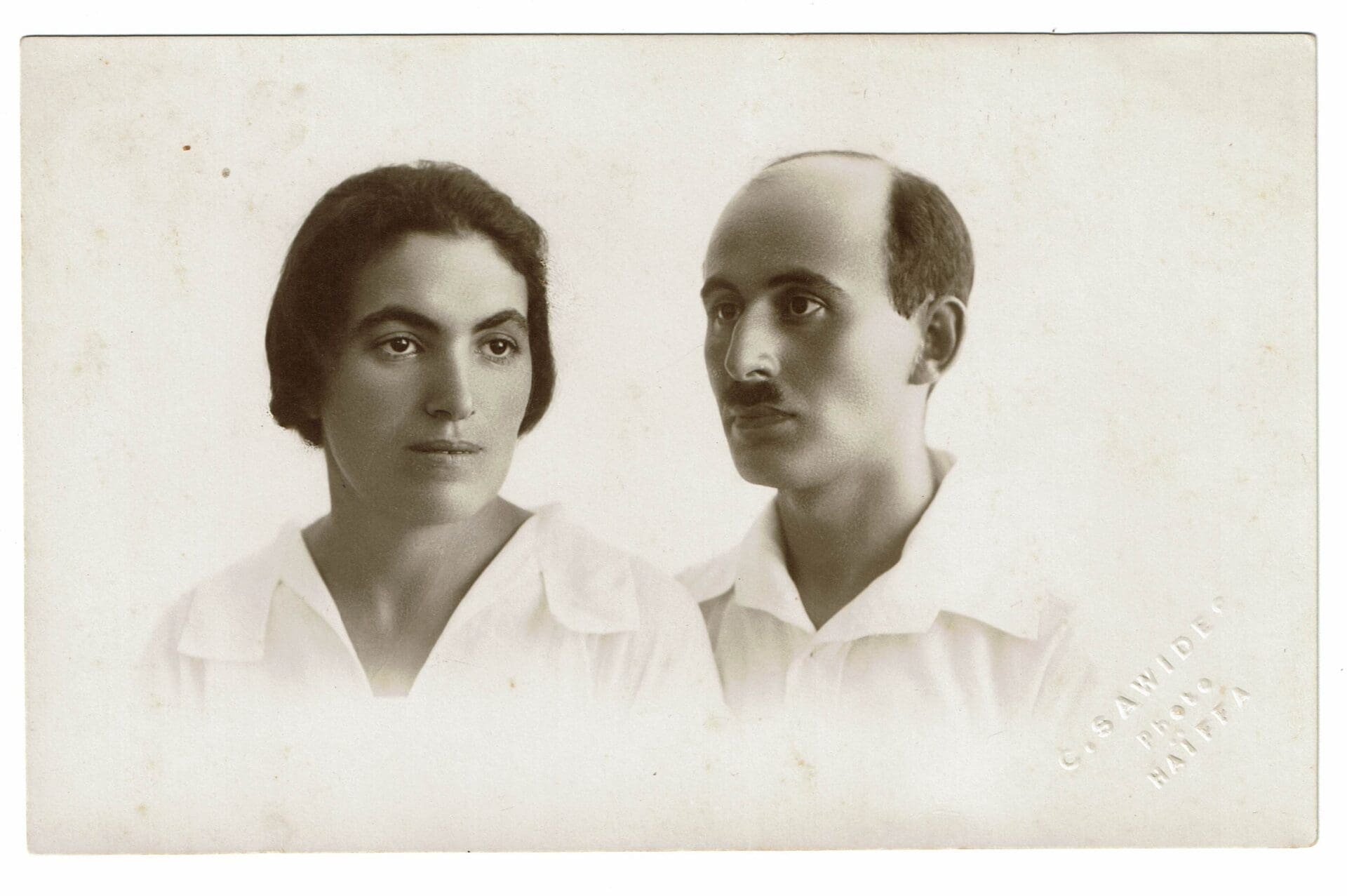 ברטה ואלכסנדר חסין ביום נישואיהם (טבריה, 1921, אלבום פרטי)