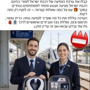 רכבת ישראל מזהירה: דף פייסבוק מתחזה מבטיח ״ערכות נסיעה״ בחינם כדי לגנוב פרטי אשראי 4/5/26 (צילום: רכבת ישראל)