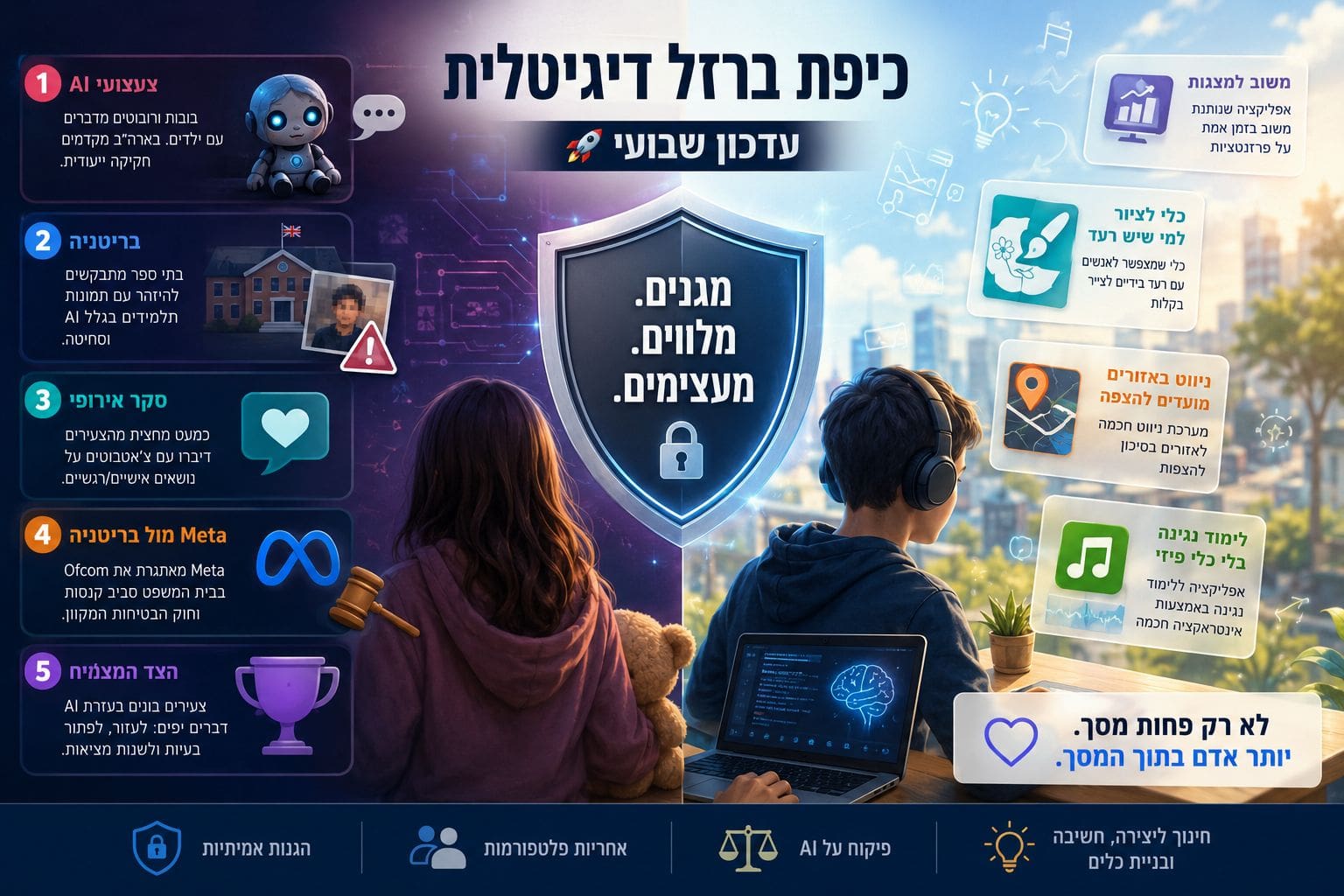 כיפת ברזל דיגיטלית: בין סכנות AI לילדים לבין צעירים שיוצרים באמצעות טכנולוגיה (אוהד עזרן - AI)