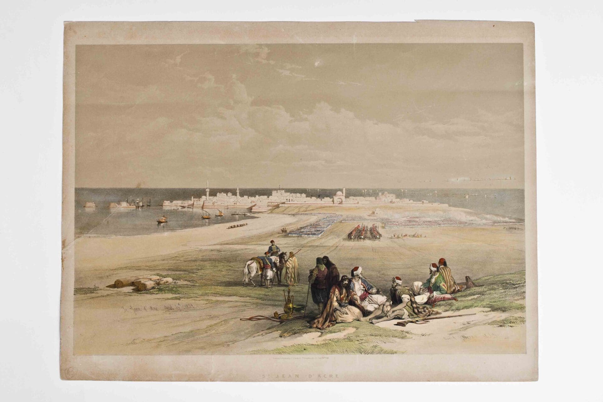 דיוויד רוברטס (נ. סקוטלנד) יוחנן הקדוש של עכו, 1839 הדפס אבן, צביעה ידנית (צילום: מוזיאוני חיפה)