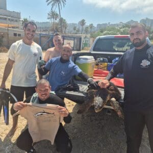 מצילי חיפה חילצו צב ים שנלכד בחוט דיג ופונה לשיקום במכמורת 10/6/26 (צילום: עיריית חיפה)