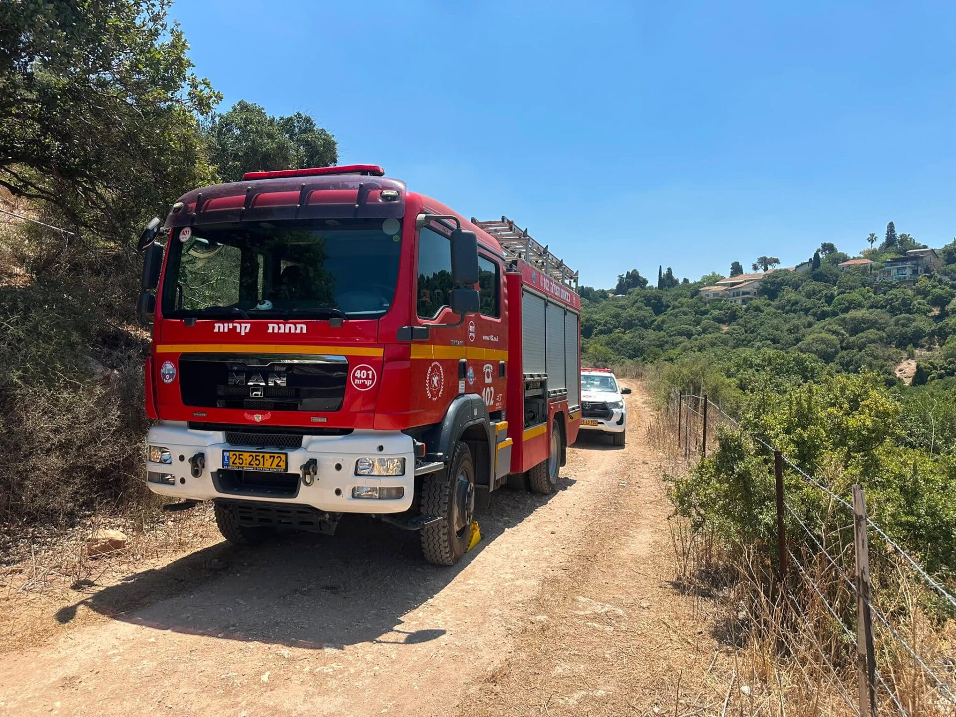 תחנת קריות נערכת לפרויקט ״קווי חיץ״ בקרית טבעון 11/6/26 (צילום: כבאות והצלה לישראל)