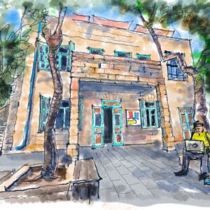 הבית בטבריה 15 – ניצל מהריסה והפך למוקד קהילתי של תושבי הדר הבית הקהילתי - רחוב טבריה 15, חיפה (איור ד״ר דוד בר און)