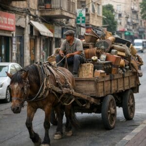 בלדה לעגלה וסוס • הקול שנעלם מפסקול ילדותנו סוס ועגלה ברחובות העיר (AI)
