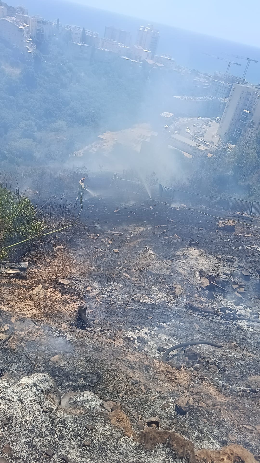 שריפת קוצים מתפתחת באזור נחל לוטם בחיפה - דוברות כבאות והצלה לישראל | מחוז חוף 27/7/26 (צילום: כבאות והצלה לישראל)