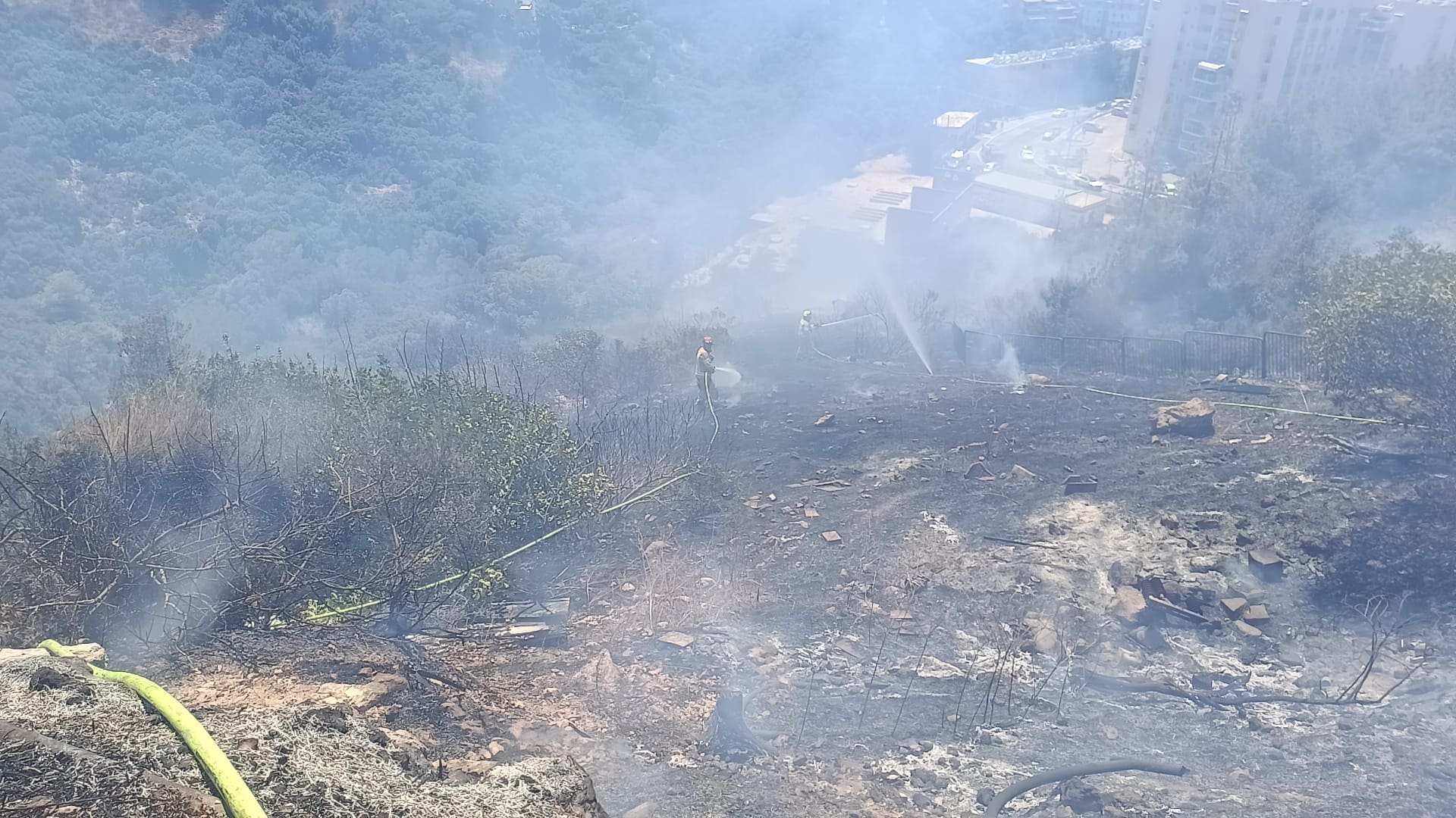 שריפת קוצים מתפתחת באזור נחל לוטם בחיפה - דוברות כבאות והצלה לישראל | מחוז חוף 27/7/26 (צילום: כבאות והצלה לישראל)