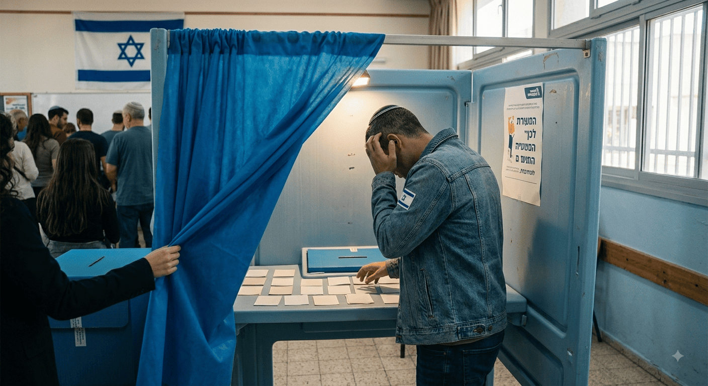  חידה גורלית בחירות 2026 - קלפי - החלטה גורלית (תמונת בינה מלאכותית)