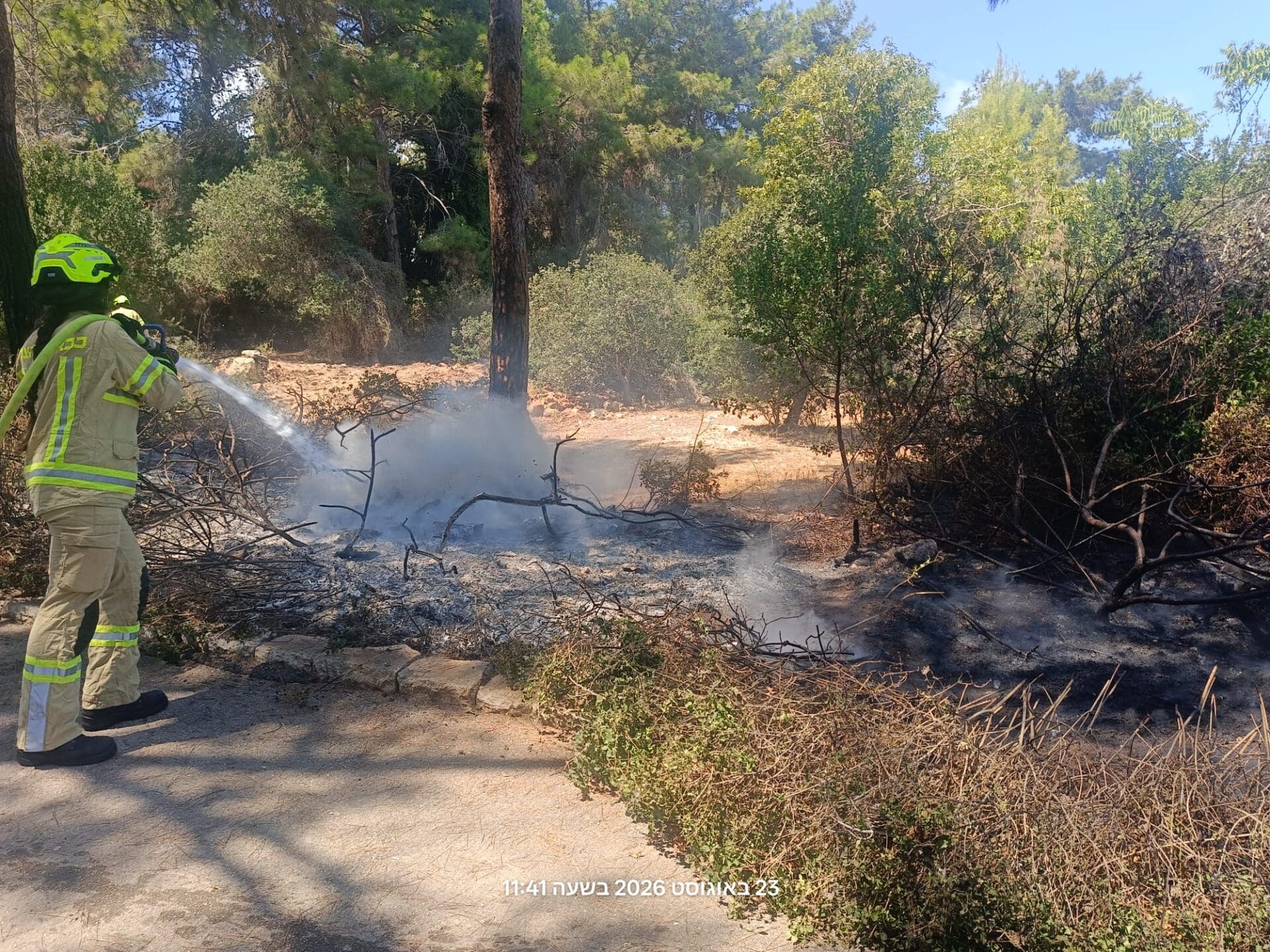 שריפה בחורשה בשכונת זיו בחיפה נבלמה בידי צוותי כבאות - דוברות כבאות והצלה לישראל | מחוז חוף 23/8/26 (צילום: כבאות והצלה לישראל)