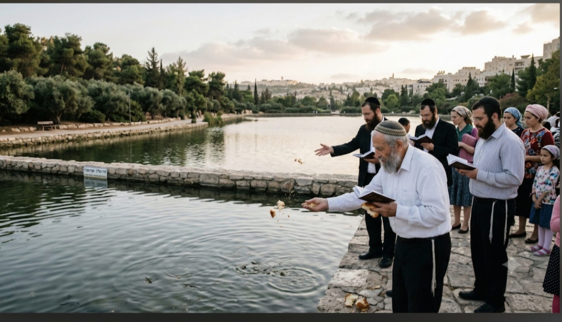 ערה"ש היהודי העברי - מנהג ה"תשליך" ליד מקור מים (צילום: נוצר בתוכנת A.I ע"י רחלי אורבך)
