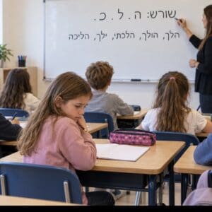 כיצד חש ילד שאינו עומד בקצב הלימודים בכיתה? ילדה נראית מוטרדת במהלך שיעור בכיתה (יצירת AI) פנינה אמור