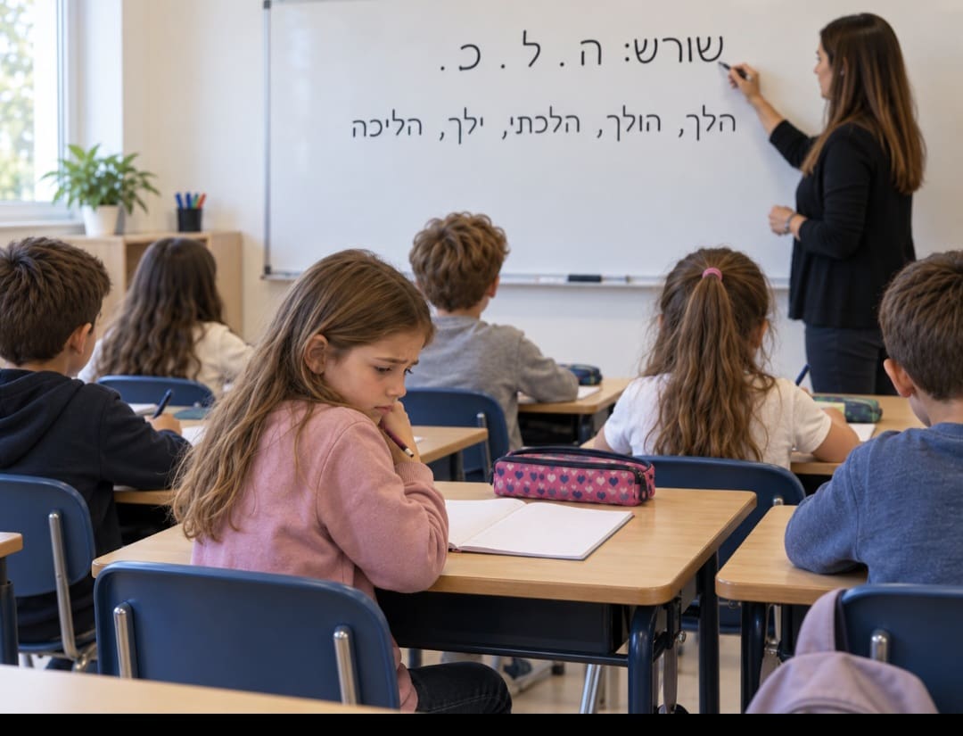 ילדה נראית מוטרדת במהלך שיעור בכיתה (יצירת AI) פנינה אמור