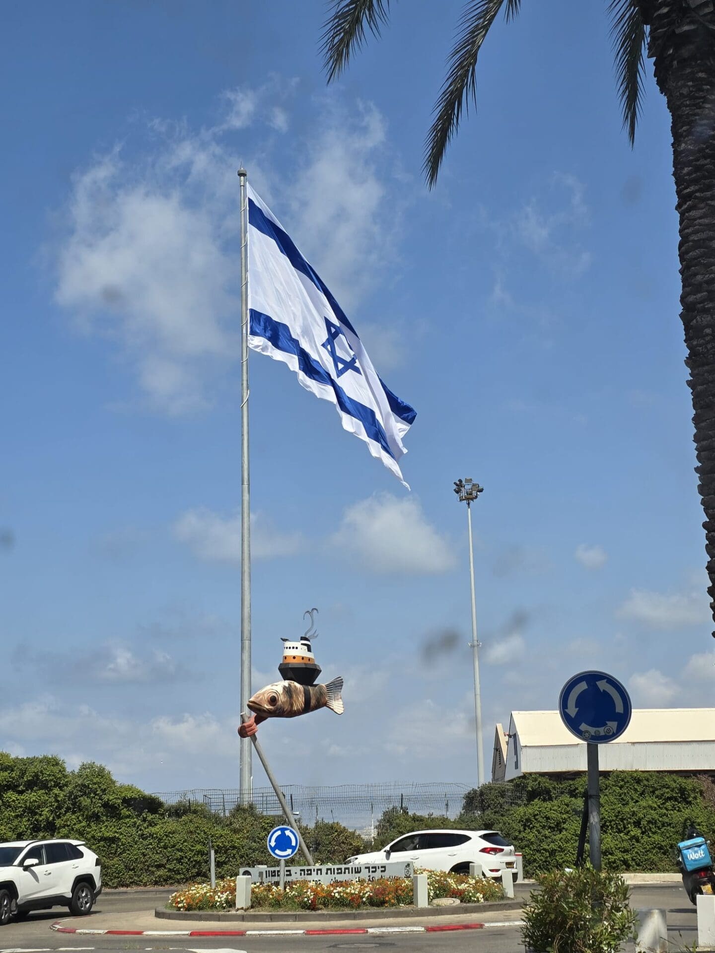 הדגל הענק כפי שנצפה משער פלמר (צילום: חיפאית ותיקה - קוראת חי פה)