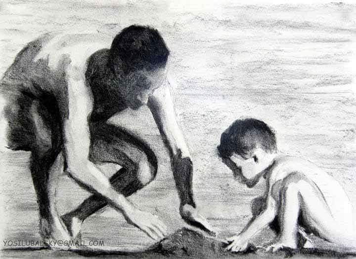 רישום פחם על נייר ציור יוסי לובלסקי 2008