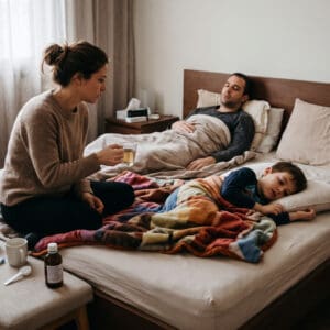 משפחה חולה בשפעת - אילוסטרציה (AI)